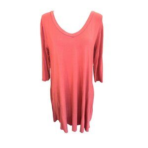 Piko Premium Soft Bamboo Blend Rust Red Tunic Top L 3/4 Sleeve Casual Travel
